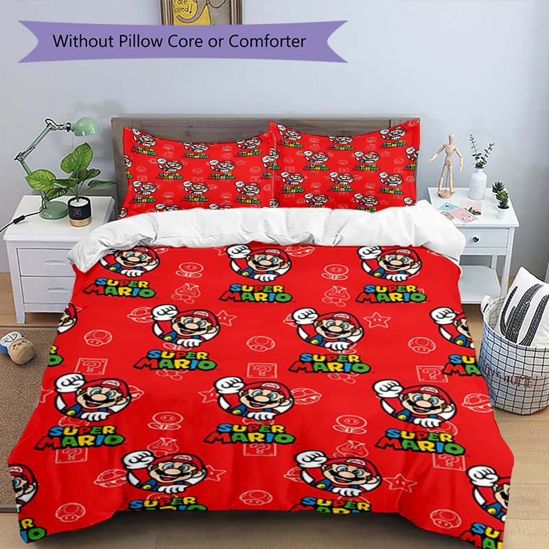 3pcs Duvet Cover Set (1*Duvet Cover + 2*Pillowcase, Without Core), Super Mario Print Bedding Set, Bedroom Decor, All‑Season, Birthday Gift
