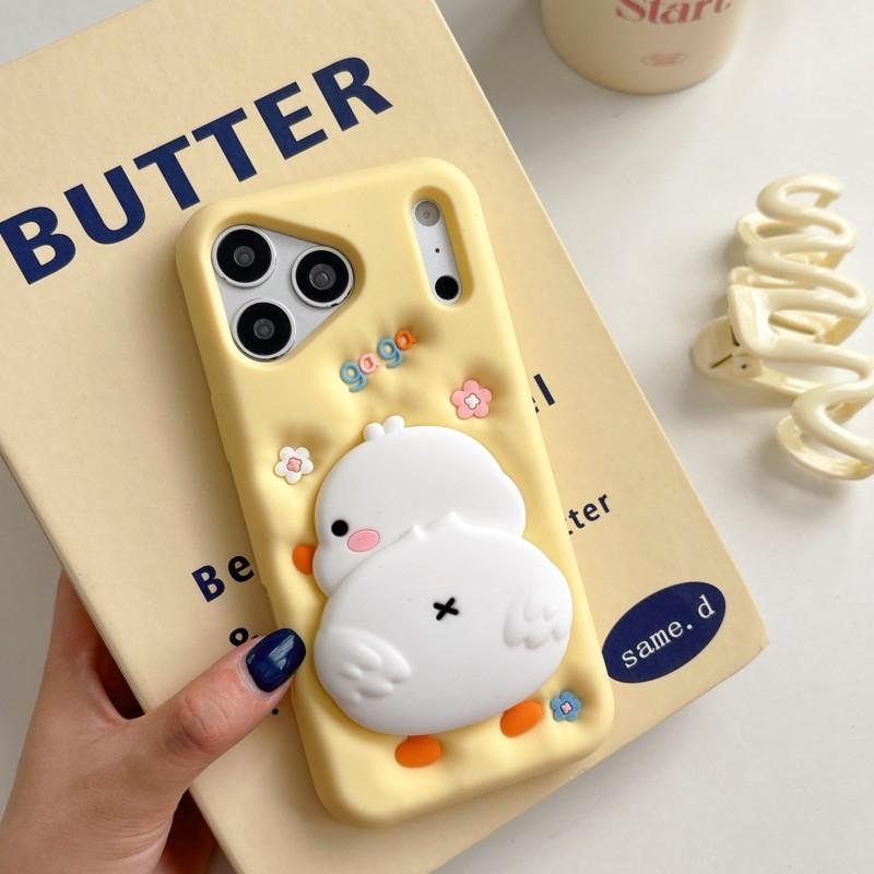 Kawaii 3D Cartoon Duck Soft Silicone Phone Case for iPhone 17 Pro Max 12 13 14 15 16 Pro Max Kids' Shockproof Protective Cover .