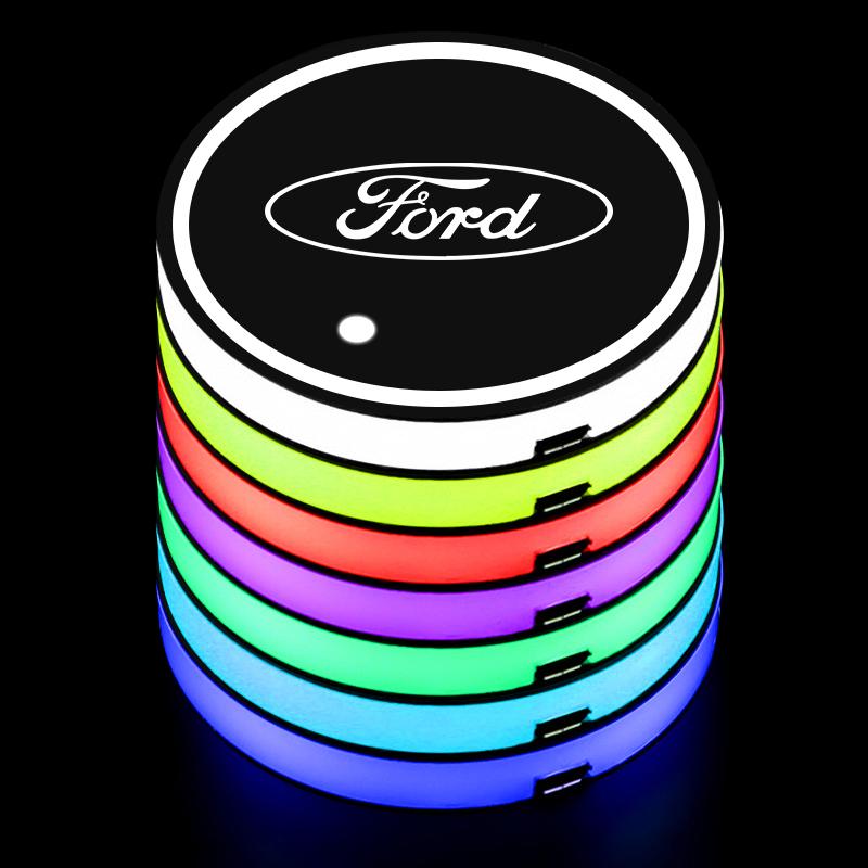 Car Sticker 2PCS Car 7 Colors Water Coaster Color Ambient Light Car Cup Holder Luminous Coaster Mat For Ford Mondeo Focus 3 4 Fi