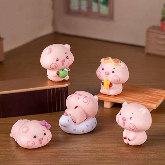 5 шт. Фигурка свиньи Мини Портативный размер Q-версия Дизайн свиньи Статуэтка Миниатюрная свинья Ландшафт Офисный стол Книжная полка Декор для автомобиля