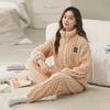 Женская флисовая фланелевая пижама больших размеров из кораллового флиса - утолщенный бархат для осени и зимы, домашняя одежда для мам среднего возраста