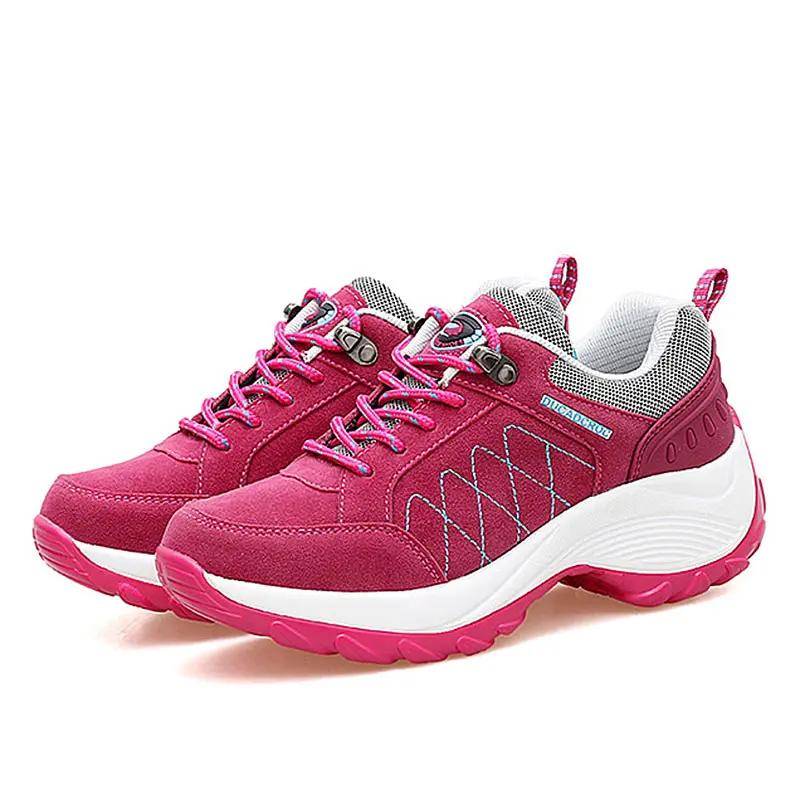 2025 Women's Sports Shoes Casual Lace Up Thick Soled Women's Shoes Slope Heels Anti Slip Running Camping and Hiking Shoes Male