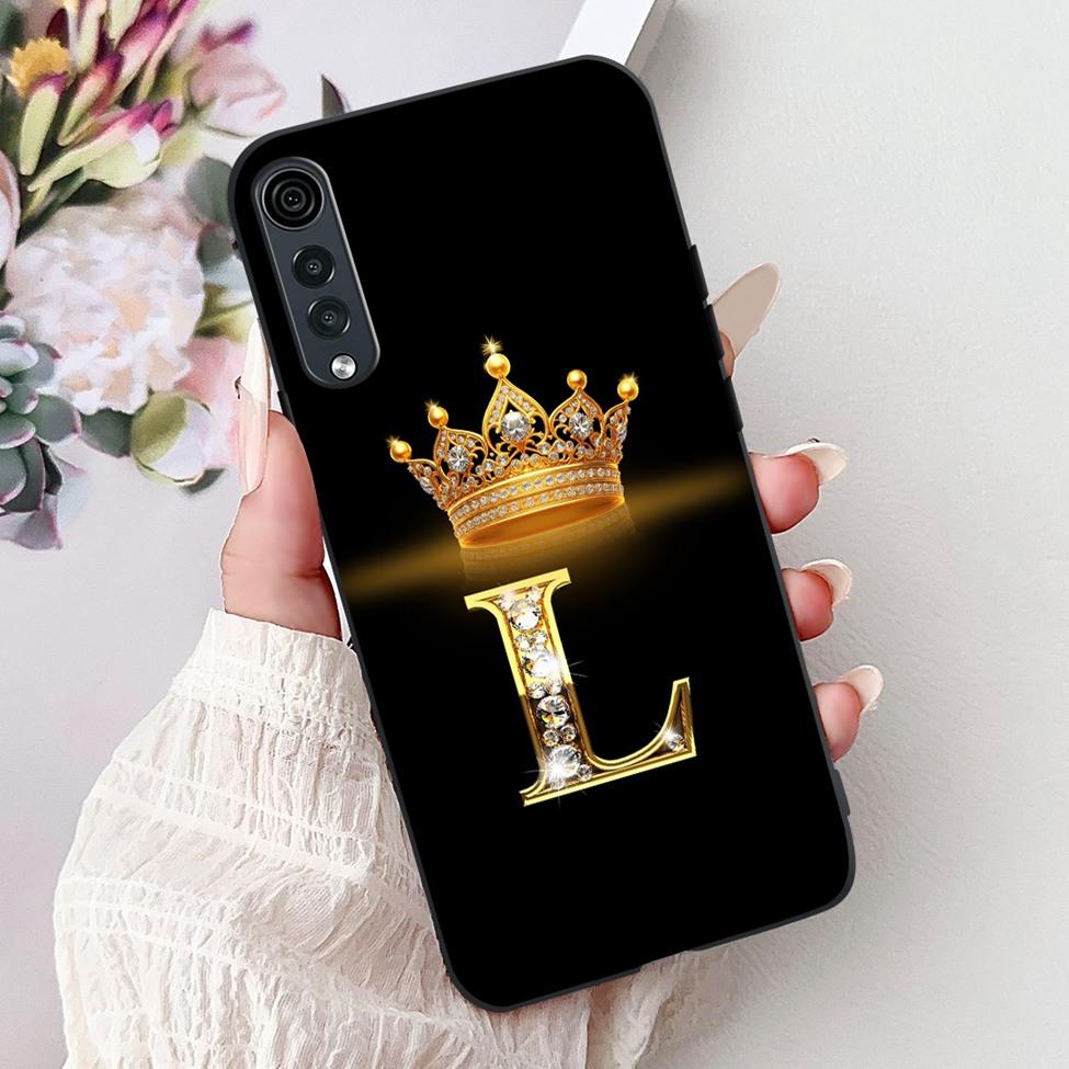 Для LG Velvet 4G 5G UW Задняя крышка Для LG Velvet 5G UW Чехол Модный Роскошный Буквы A-Z Корона 2D Расписной Мягкий Черный Чехол для Телефона
