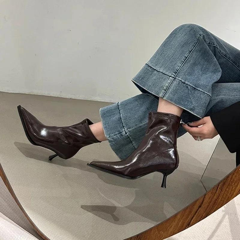 Модные весенне-осенние женские ботильоны, модные туфли с острым носком на тонком высоком каблуке, женская обувь для танцев и вечеринок, обувь для стриптиза