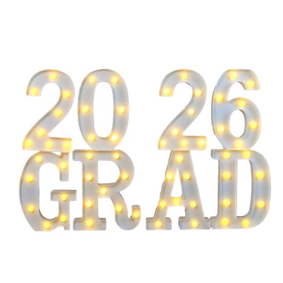 8/9Pcs 2026 Grad Light-up Letter Sign LED Marquee Letter Light Battery Powered Kindergarten High School College Graduation Party Decor