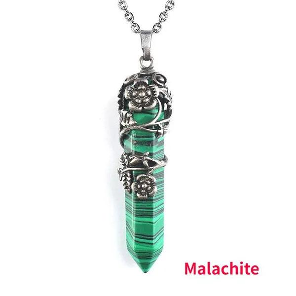 Мода Натуральный Кристалл Шестиугольная Колонка Винтаж Сплав Роза Кулон Аметист Кристалл Ожерелье