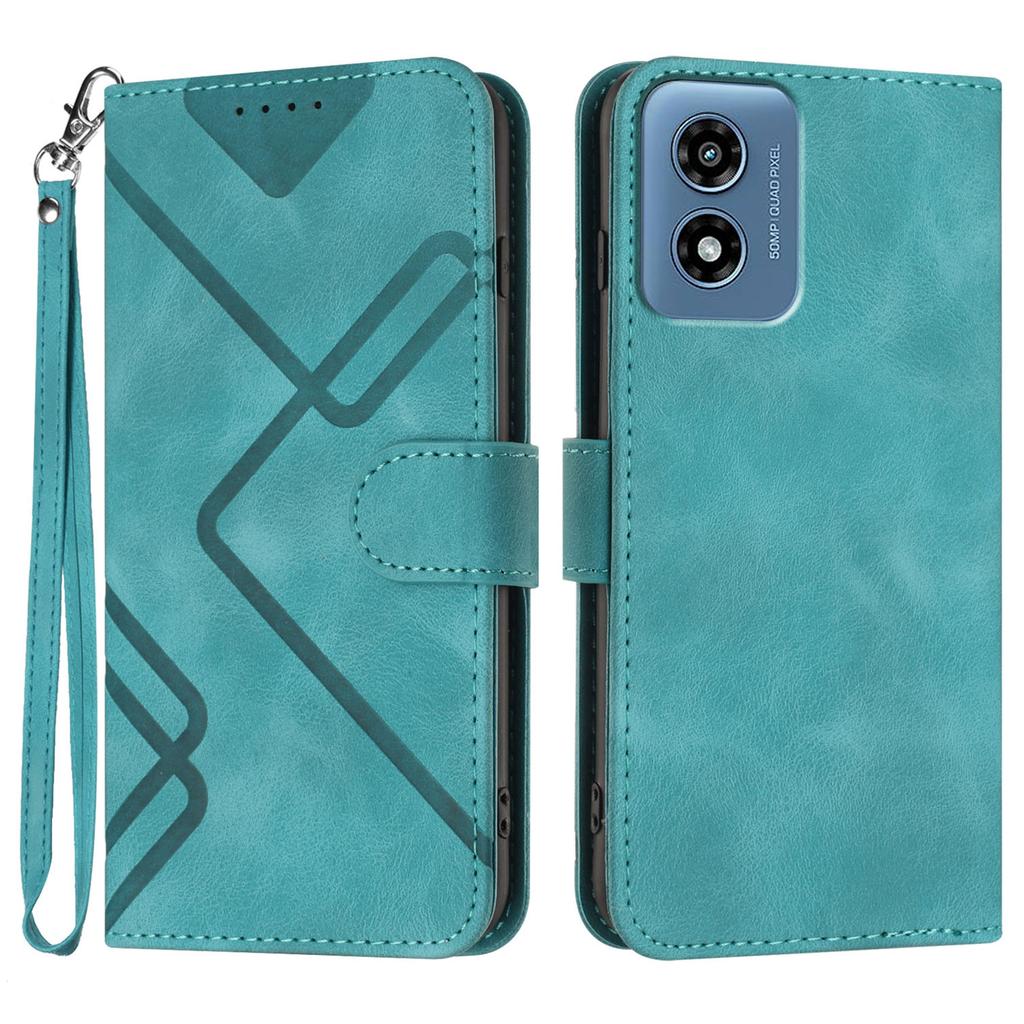 For Motorola Moto G Play (2024) 4G Wallet Case Line Imprinted PU Leather Phone Cover with Strap