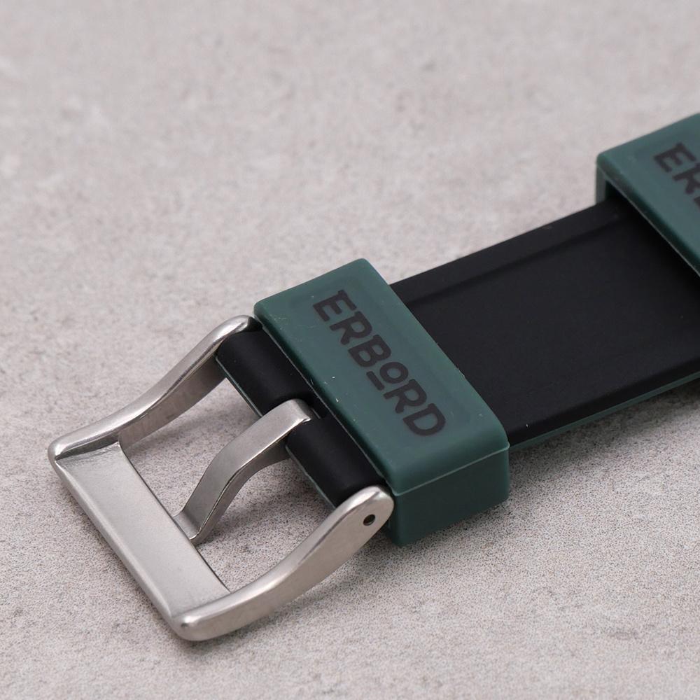 ERBORD Universal Silicone Strap 22mm, Dual Color, Green / Black / Silver Buckle