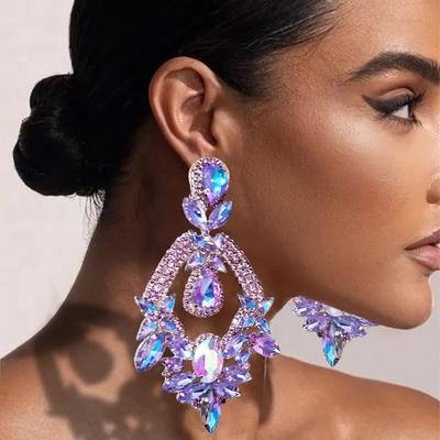 Роскошные фиолетовые преувеличенные серьги-подвески, крупные аксессуары, элегантные женские серьги-капли воды с крупными стразами, праздничная бижутерия