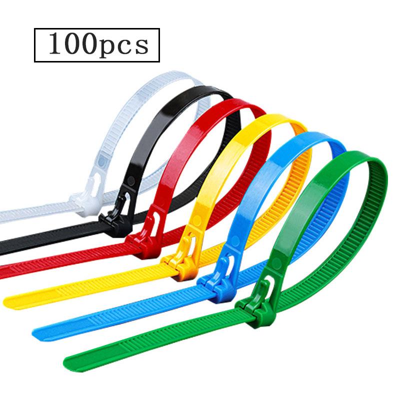 100 шт. съемные кабельные стяжки цветные пластиковые многоразовые кабельные стяжки нейлоновая петля застежка-молния Т-образная кабельная стяжка проволочная стяжка бандаж