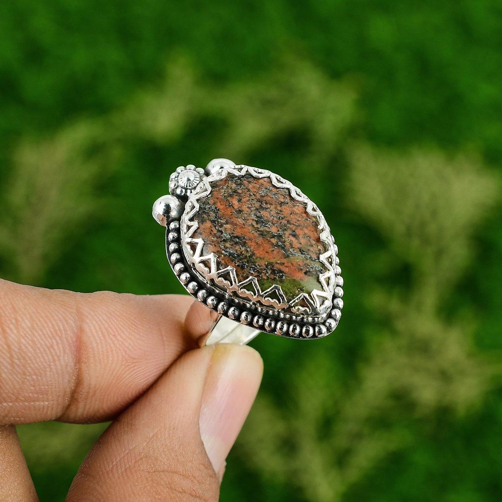 Натуральный гранат травяного цвета Обещание Ручной работы Заявление Кольцо Ювелирные изделия 925 Стерлинговое серебро