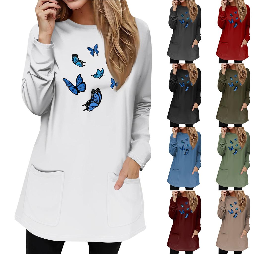 Женская толстовка, пуловер, спортивная одежда, карман, принт, повседневный топ с круглым вырезом и длинными рукавами