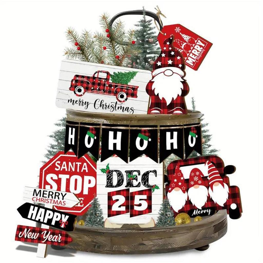 Рождественские украшения для многоярусного подноса, рождественский декор для стола, рождественский декор для зимней фермы, домашнего декора, полки для вечеринки(8pc)