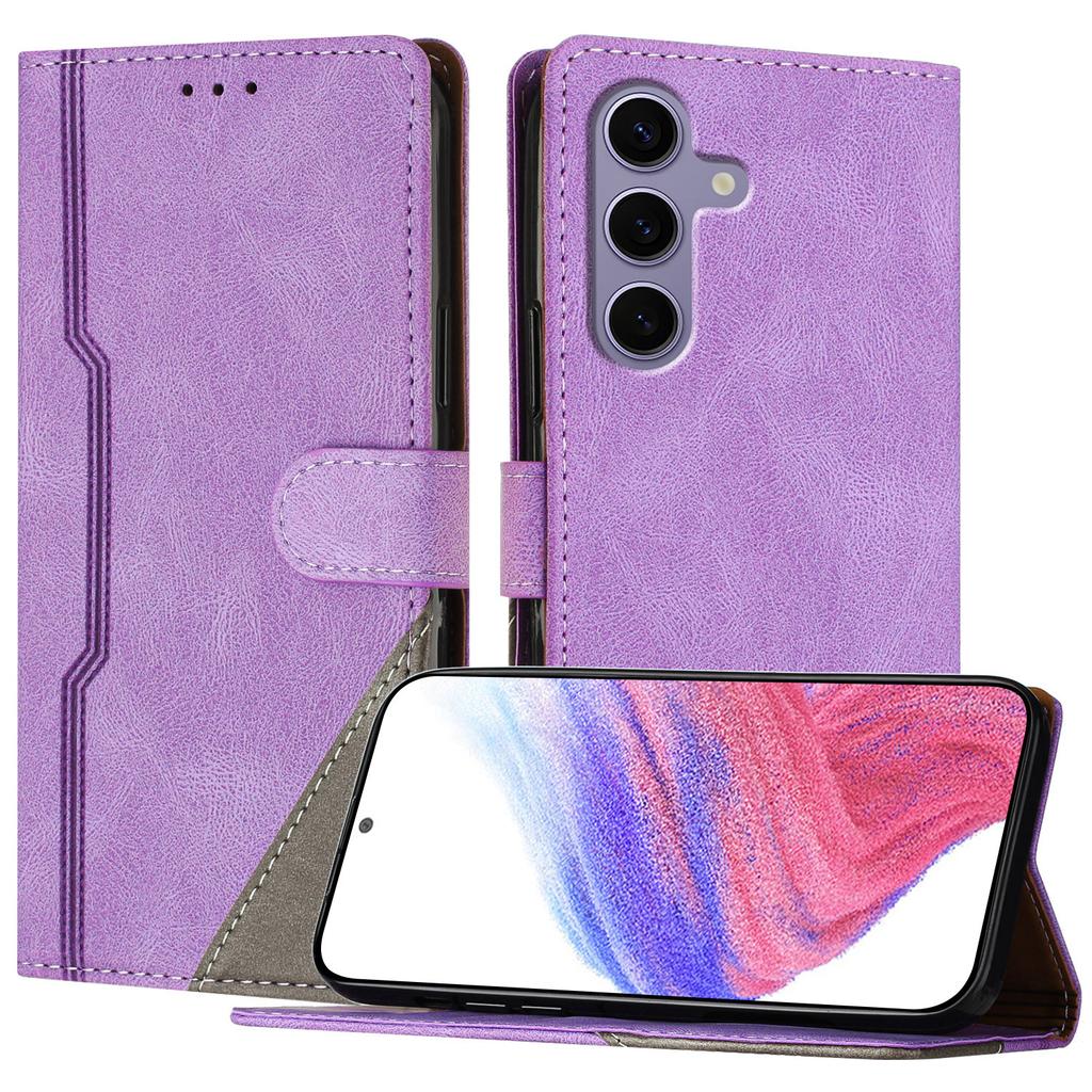 For Samsung Galaxy S25 Leather Case Triangle Patchwork Wallet Stand Shockproof Phone Cover