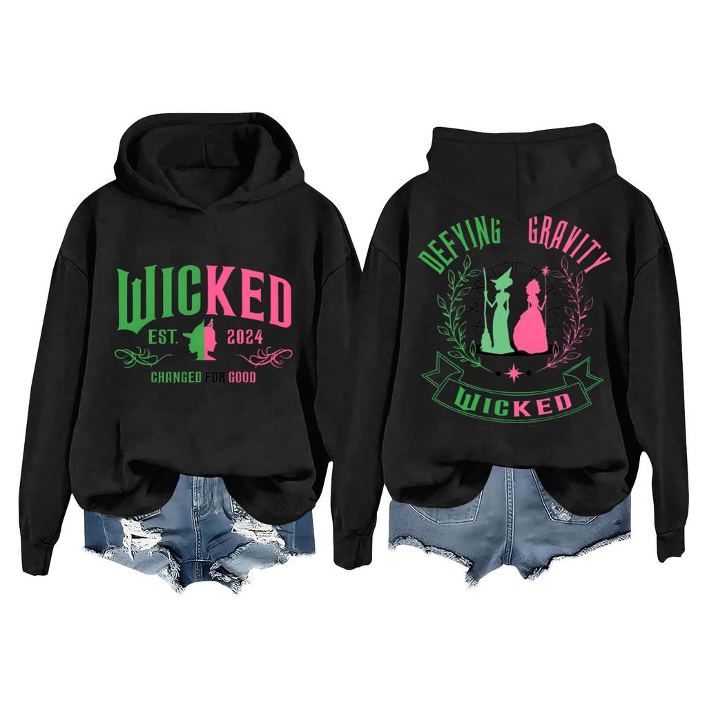 Женская модная повседневная кофта с длинными рукавами и принтом ведьмы с капюшоном