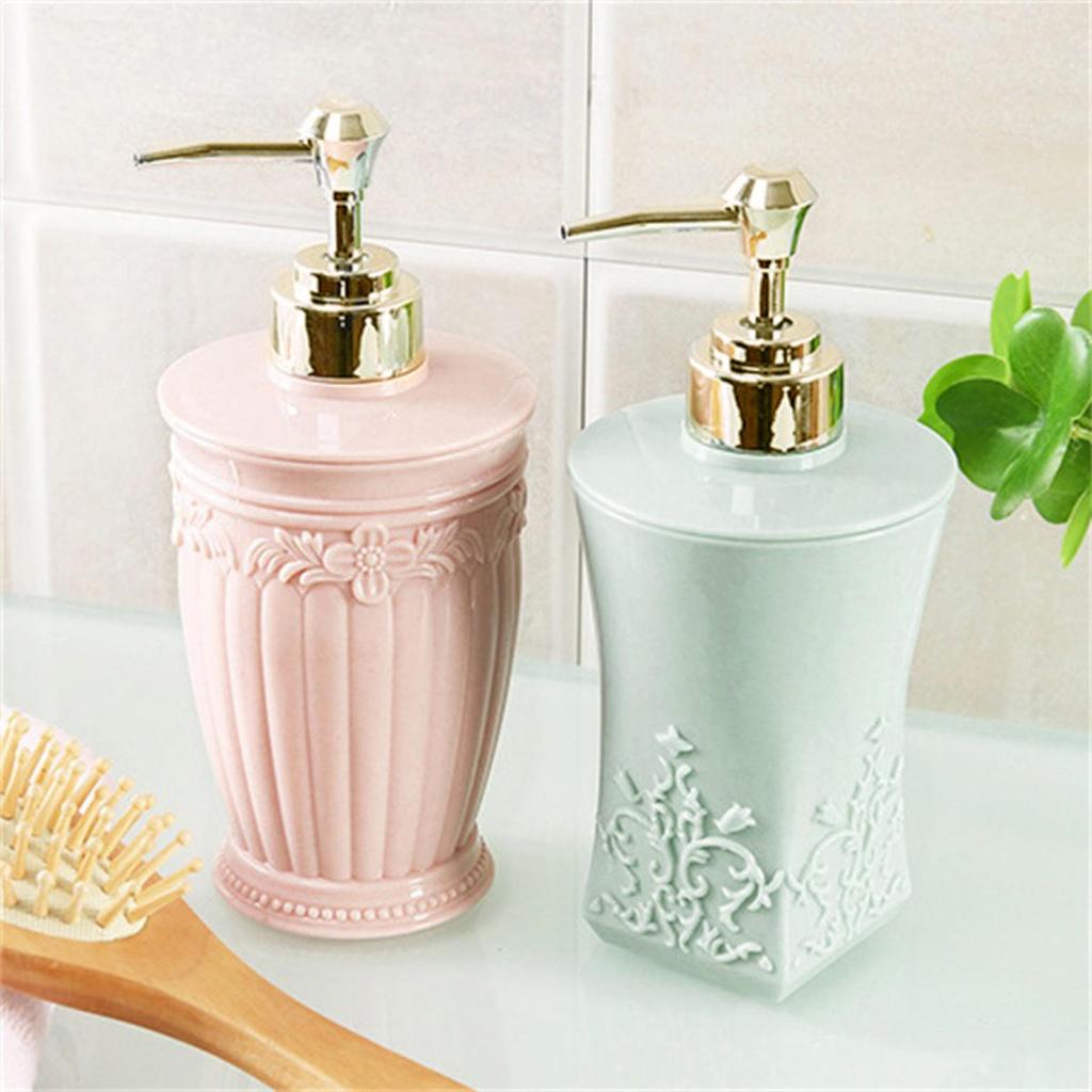 Stained Carved Empty Pump Refillable Bathroom Shampoo Shower Gel Bottles Dispenser Liquid Soap Dispenser Bath Gel Press
