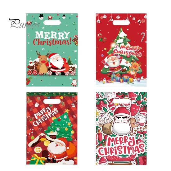 20Pcs Christmas Gift Bag Festive Candy Cookie Bag Santa Claus Deer Pattern Packaging Bag for Holiday Decor