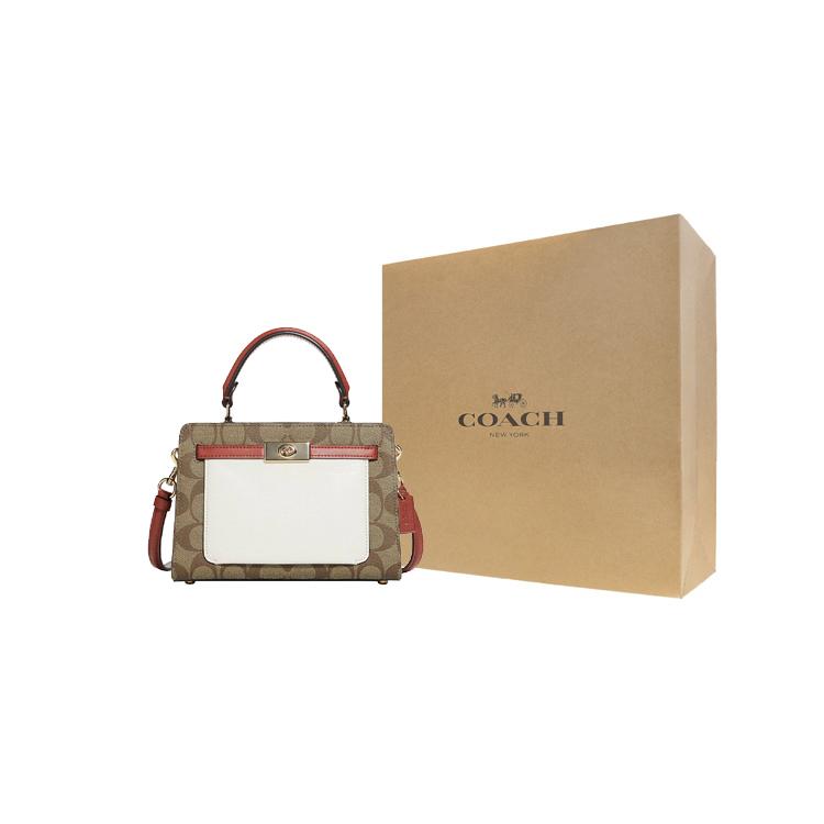 New COACH Lane Canvas With Leather Handbag Shoulder Bag Crossbody Bag Women's Khaki & White C8318-IMLOT