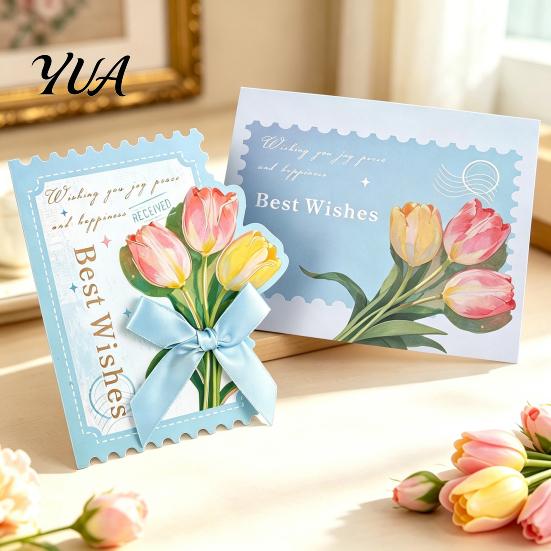 Ribbon Bow Cards Floral Greeting Card with Envelope, Thank You Bow, Wedding Best Wishes Note for Wedding, Birthday, Baby Shower, Graduation Blessing
