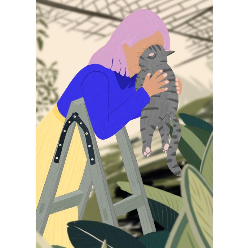 Абстрактное искусство Женщина Настроение Диван Джунгли Пижама Плакат Картина на холсте Смешная повседневная жизнь Настенная картина Гостиная Домашнее украшение