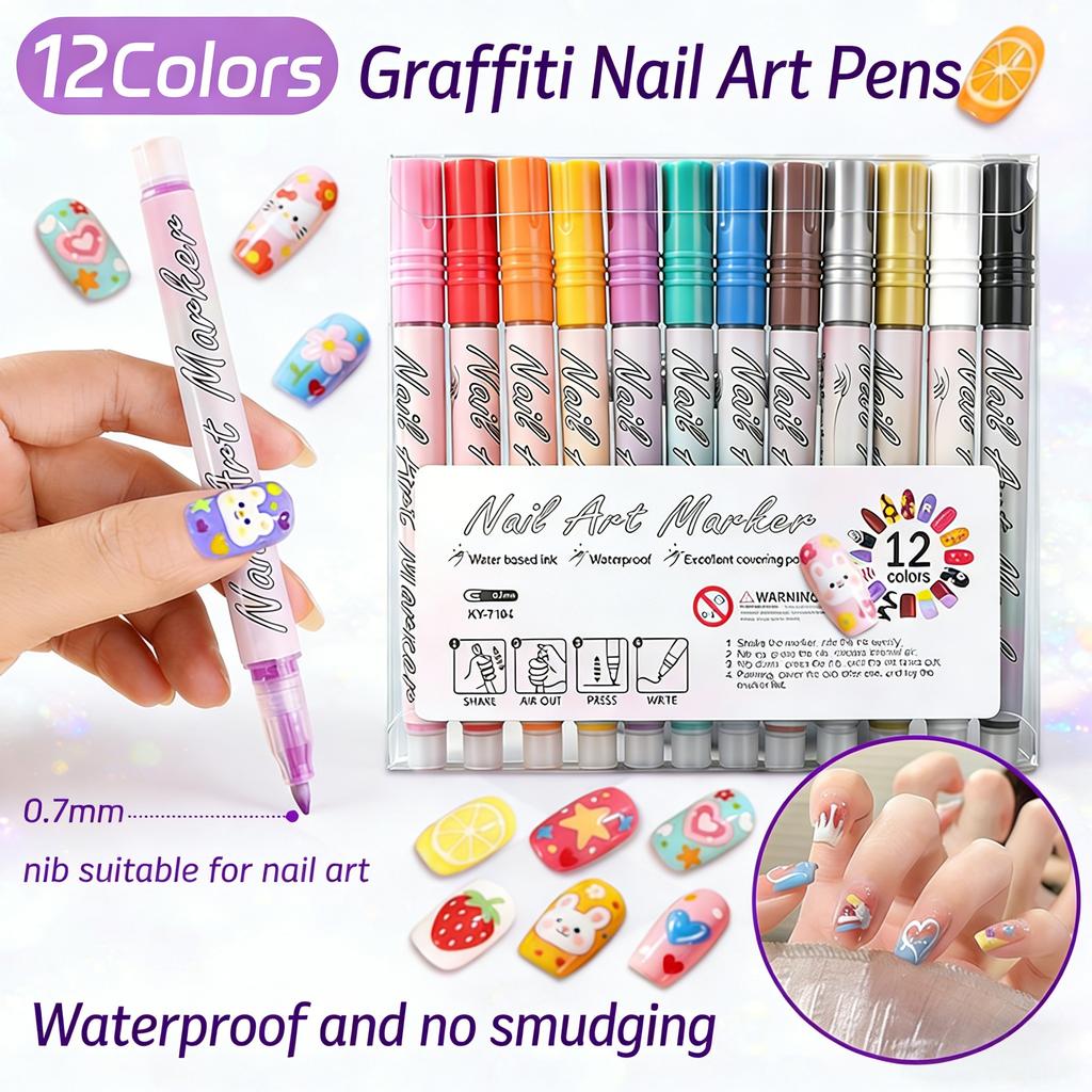 Nail Art Pens Set Waterproof Nail Graffiti Marker Diy Painting Drawing Nail Art Tools For Manicure Accessories