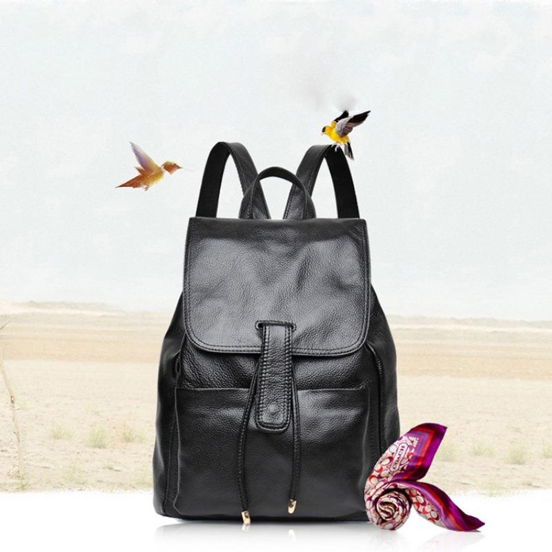 Genuine Leather Women's Shoulder-to-top Cowhide Bag Casual Classic Travel Backpack Practical Student Bag