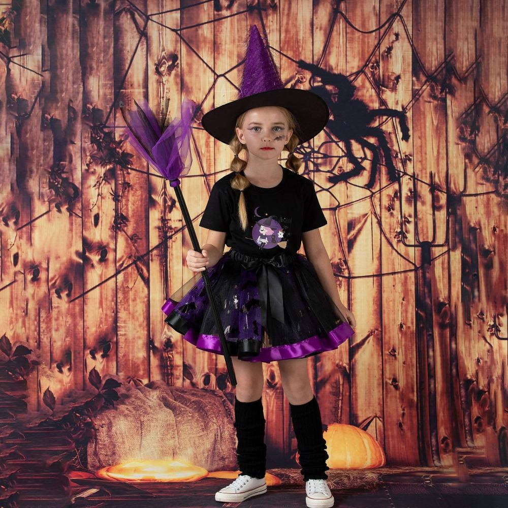 Wand Kids Halloween Costume with Hat Halloween Children's Witch Dress Halloween Decoration