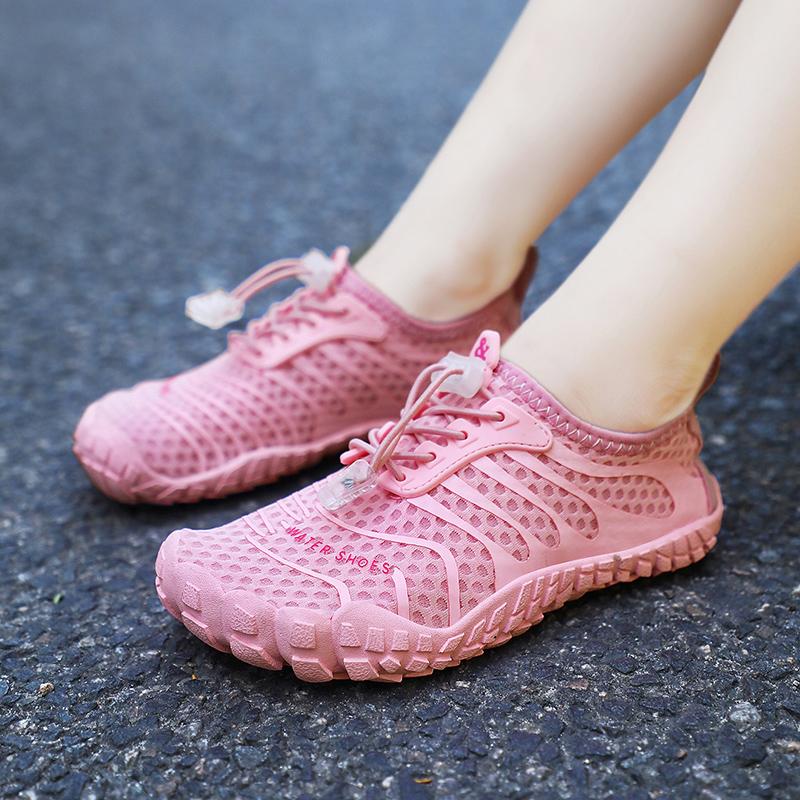 Children Pink Quick Lace Water Shoes Quick Dry Breathable Aqua Sneakers Kid Barefoot Beach Shoes Wading Diving Shoes