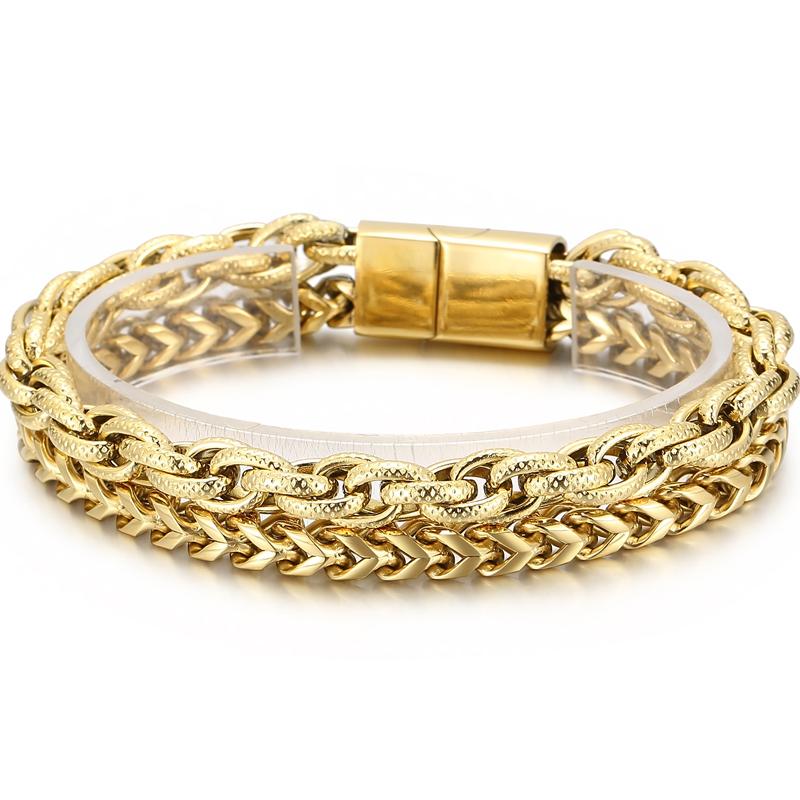 Двухслойная цепочка шириной 12 мм, мужской браслет, мужской браслет золотого цвета из нержавеющей стали, металлический браслет на руку, ювелирные изделия дружбы