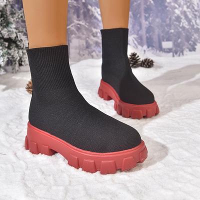 Модные женские короткие ботинки для улицы, осенне-зимняя обувь для женщин, роскошные модные ботильоны, женские удобные вязаные ботинки на платформе