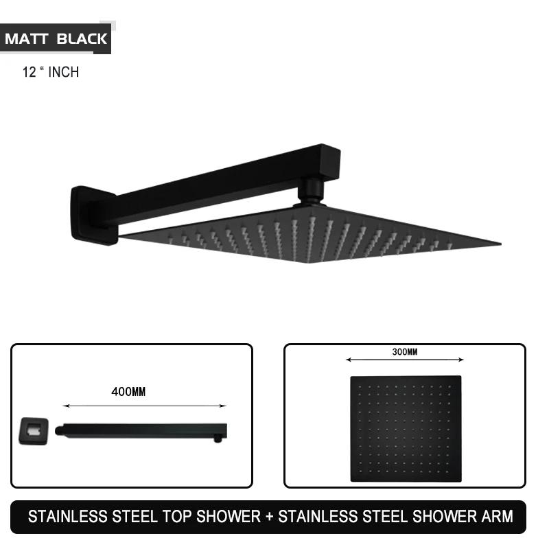 Черный Хром Матовое Золото Серый Квадратная Дождевая Душевая Лейка Ультратонкая 8 10 12 Дюймов Выбор Настенный Душевой Кронштейн Для Ванной Комнаты Верхний Спрей