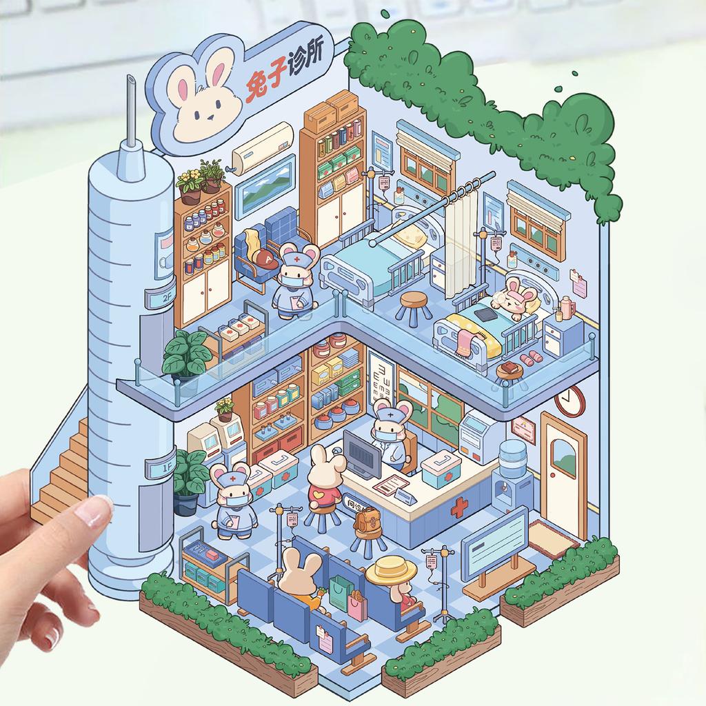 Cartoon Landscape Stickers Multiple Miniature World 3D Hut Unzip DIY Scene Manual Post