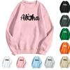 Women's Fashion Casual Long Sleeve Solid Color Printed Round Neck Top Sweatshirt