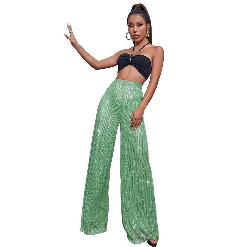 Women's New High Grade Solid Color Pendant Sequin Casual Wide Leg Pants