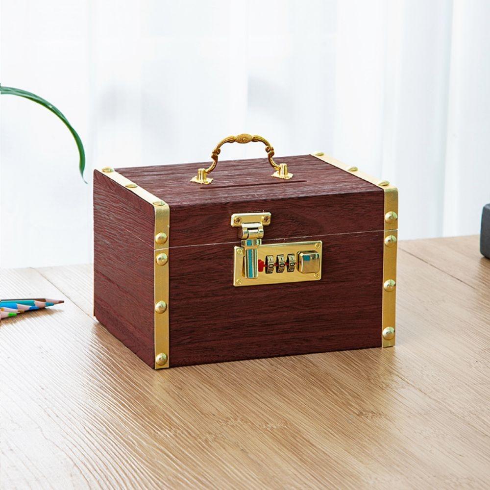 With Password Lock Wooden Money Bank Retro Treasure Storage Box Piggy Bank Bill Storage