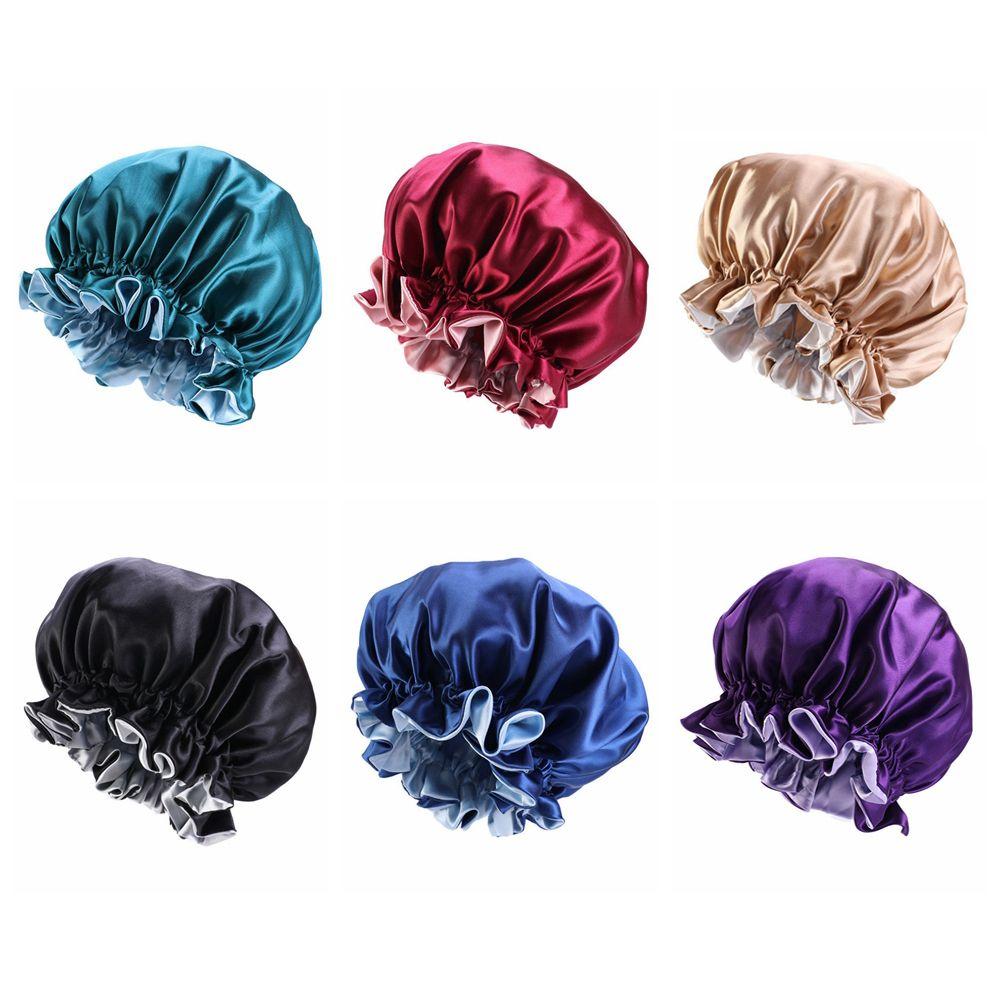Elastic Band Double-layered Night Sleep Cap Satin Bonnet Hair Loss Beanies Hair Care Head Cover