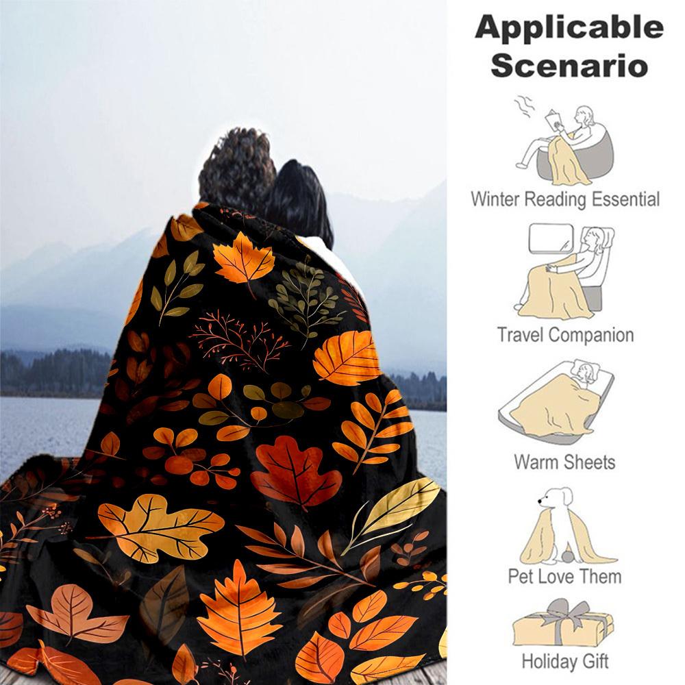 1PC Autumn LeavesOutdoor Flannel Blanket - Soft Plush Decor for Picnics, camping, Bedroom, Playroom, Office, or Lunch Break 1362A
