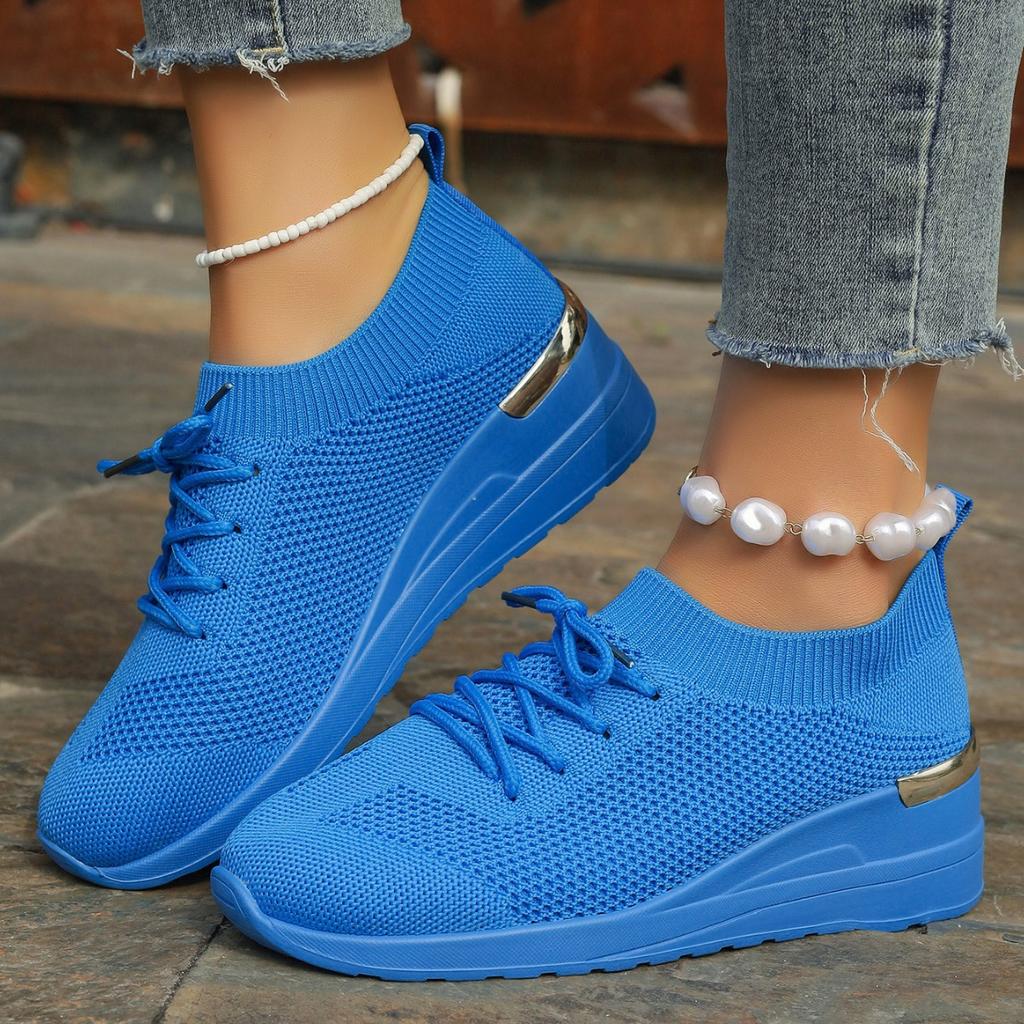 Autumn New Fashion Knit Sneakers for Women Mesh Breathable Platform Sports Shoes Plus Size Woman Lace Up Non Slip Running Shoes