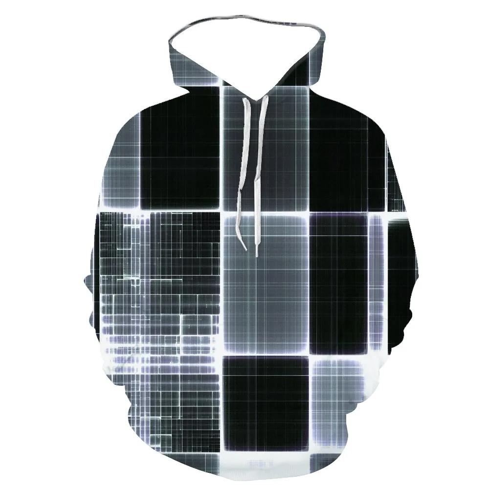 Осенние винтажные толстовки с принтом в клетку с цветными блоками и 3D-принтом для мужчин и женщин, повседневные толстовки с капюшоном большого размера, пуловеры, спортивная одежда