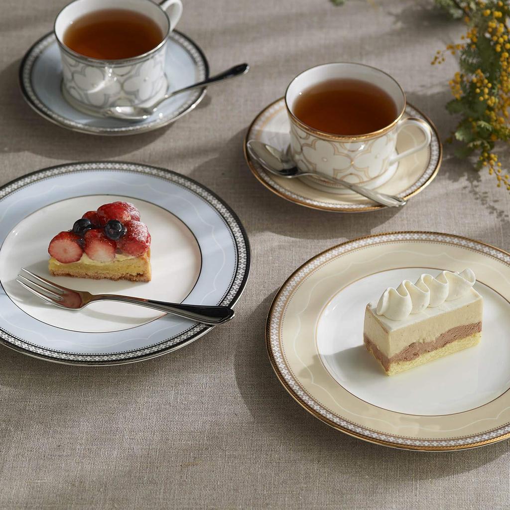 Noritake Чашка-блюдце пара кофе и 245 куб. см Trefolio 2 клиента Костяной фарфор и (набор для смены цвета) (для чая) приблизительно. Золото/Платина Золото/Платина