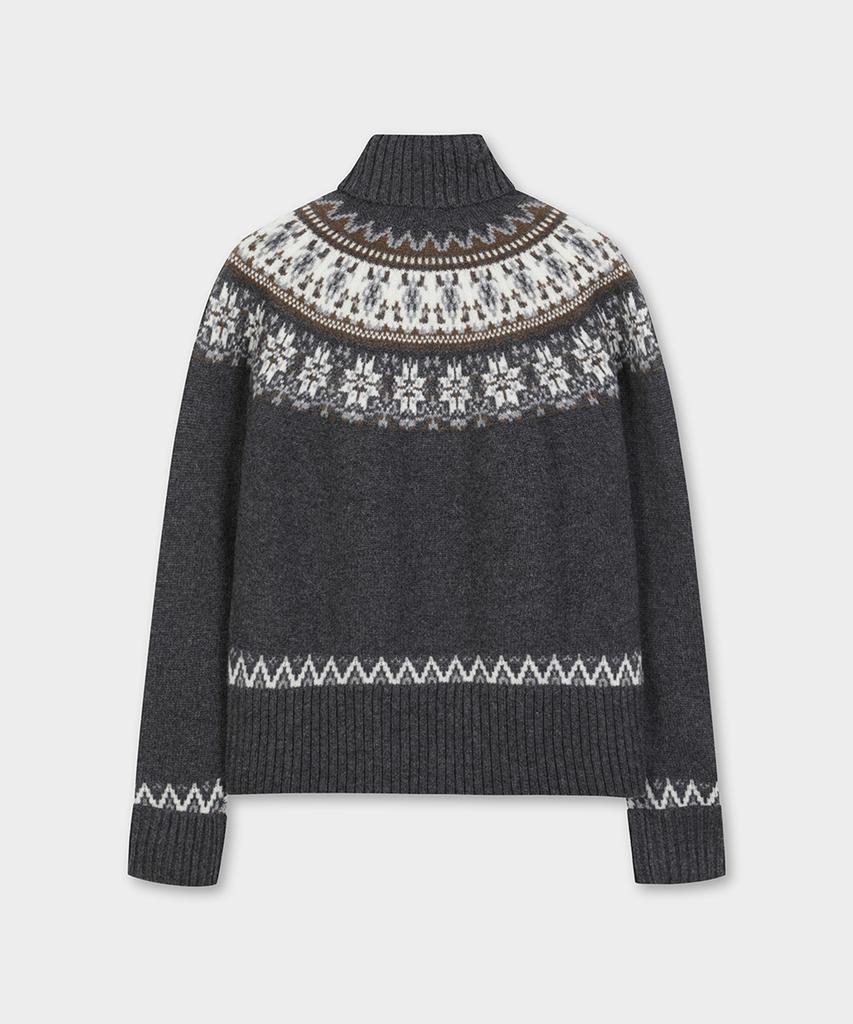 BROOKS BROTHERS Alpaca Fair Isle Turtleneck Sweater (Grey) (Bbwuwm3752Wew)