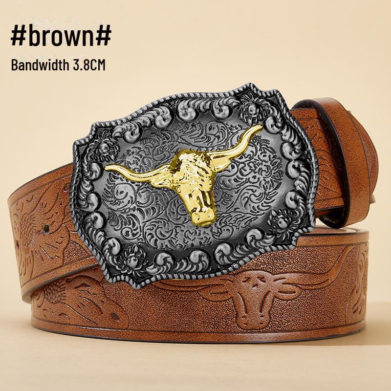 "Western Cowboy Leather Belt - Large Plate Trend, American Street Style, Youth Outerwear Accessory"