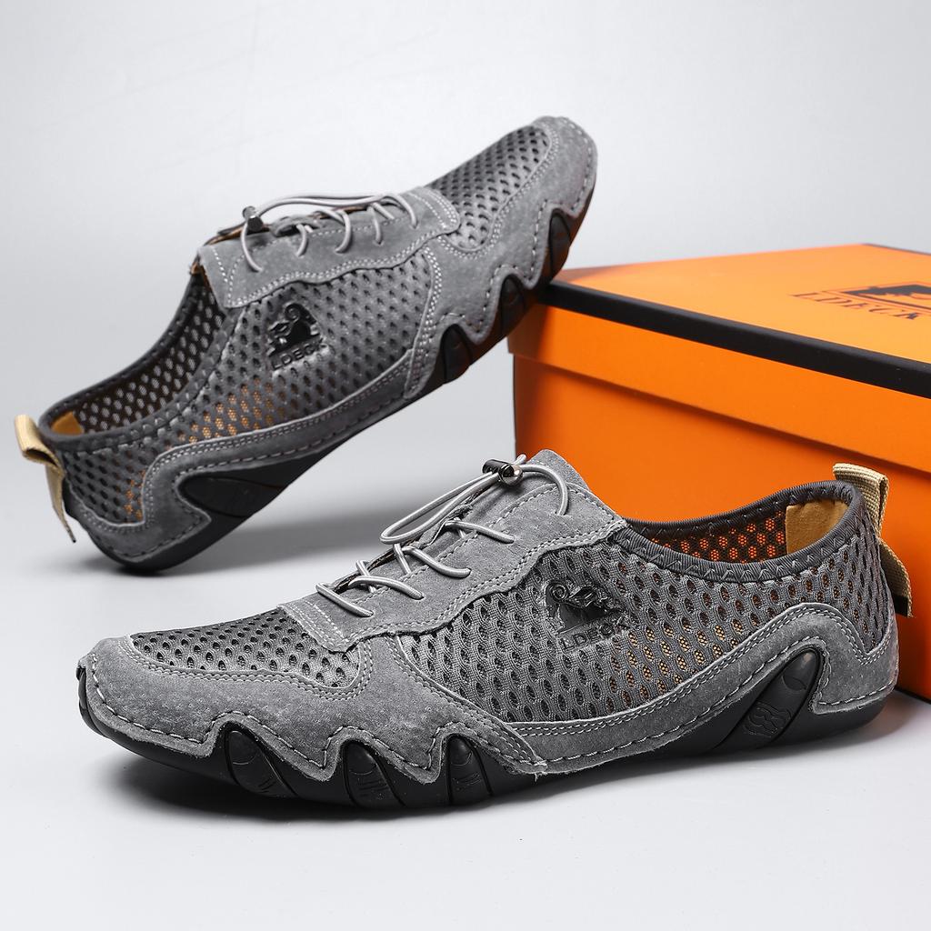 Летние новые мужские повседневные кроссовки больших размеров из кожи и сетки