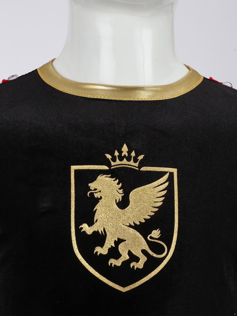 Boys Knight Costume Metallic Gloss Patchwork Top Back Invisible Zipper Long Sleeve Detachable Cape Cosplay Outfit