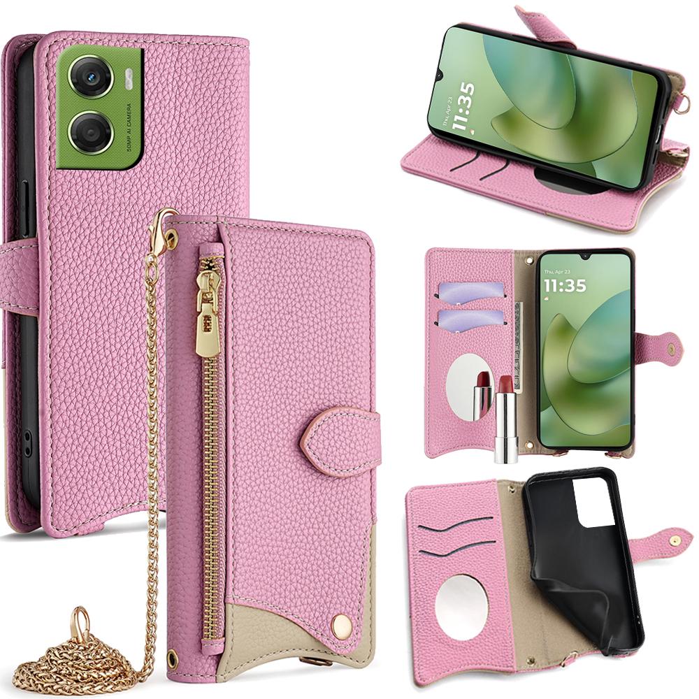 Для Motorola Moto G06 4G Кожаный Чехол-Кошелек с Подставкой Неправильный Хвост со Ремешком-Цепочкой