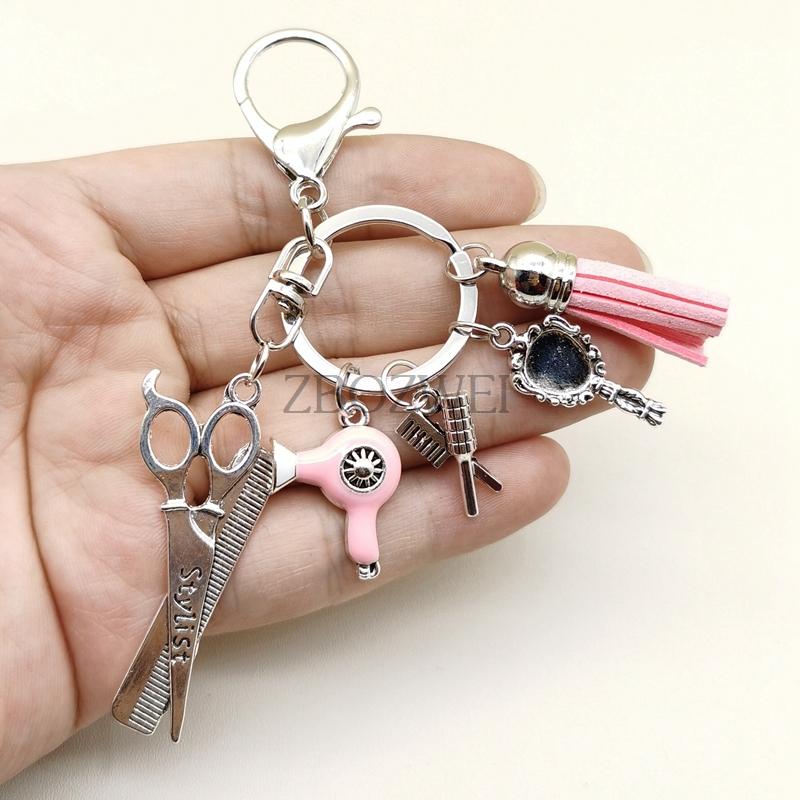 Hairstylist Keychain Scissors Comb Hair Dryer Key Ring Hair Salon Barber Shop Personalized Hairdressing Keychain Jewelry Gift