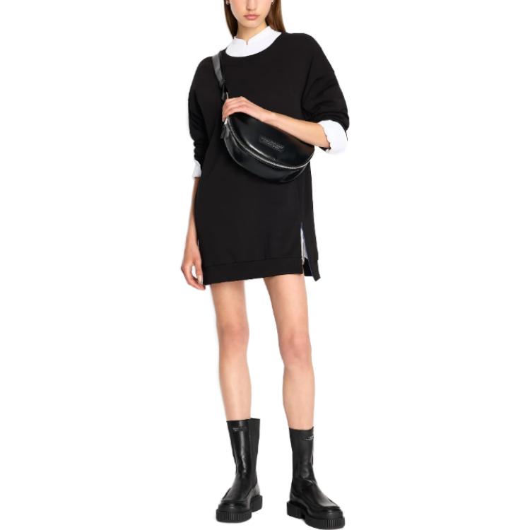 Armani Exchange Однотонное платье с круглым вырезом, средней длины, с длинным рукавом, с логотипом, женские платья 6RYA72-YJEBZ-1200