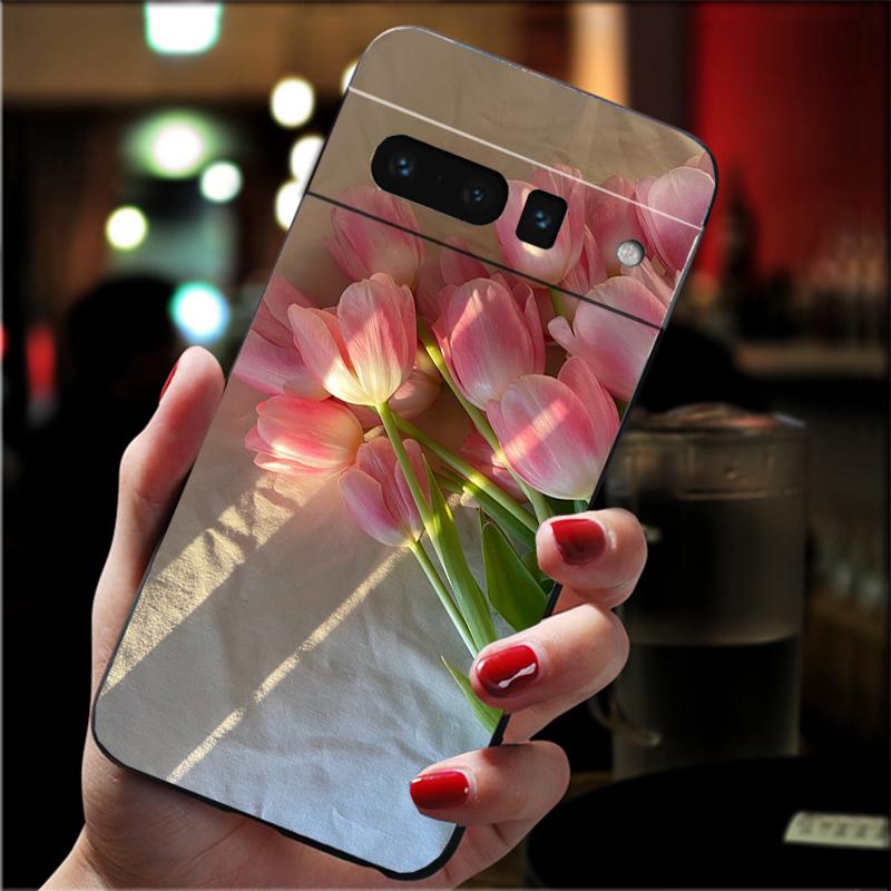 Pink Flower Tulip PeonyPhone Case For Google Pixel 10 9 Pro XL 9A 8 7 6 Pro Pixel 8A 7A 6A Pixel 8 7 6 5