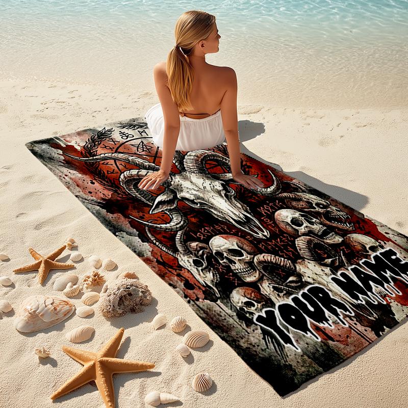 1PC Custom Name Ritualistic Skull Artwork Beach Towel Highly Absorbent And Sand-Resistant Towel for Swimming, Pool, Yoga, And Travel Lightweight