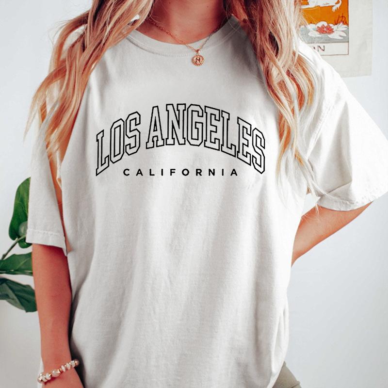 NEW YORK LOS ANGELES Повседневный универсальный свободный топ из хлопка с круглым вырезом и короткими рукавами